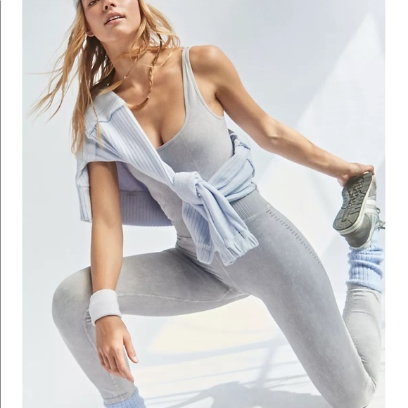 NWOT Free People Movement Good Karma Onesie In Iced Grey